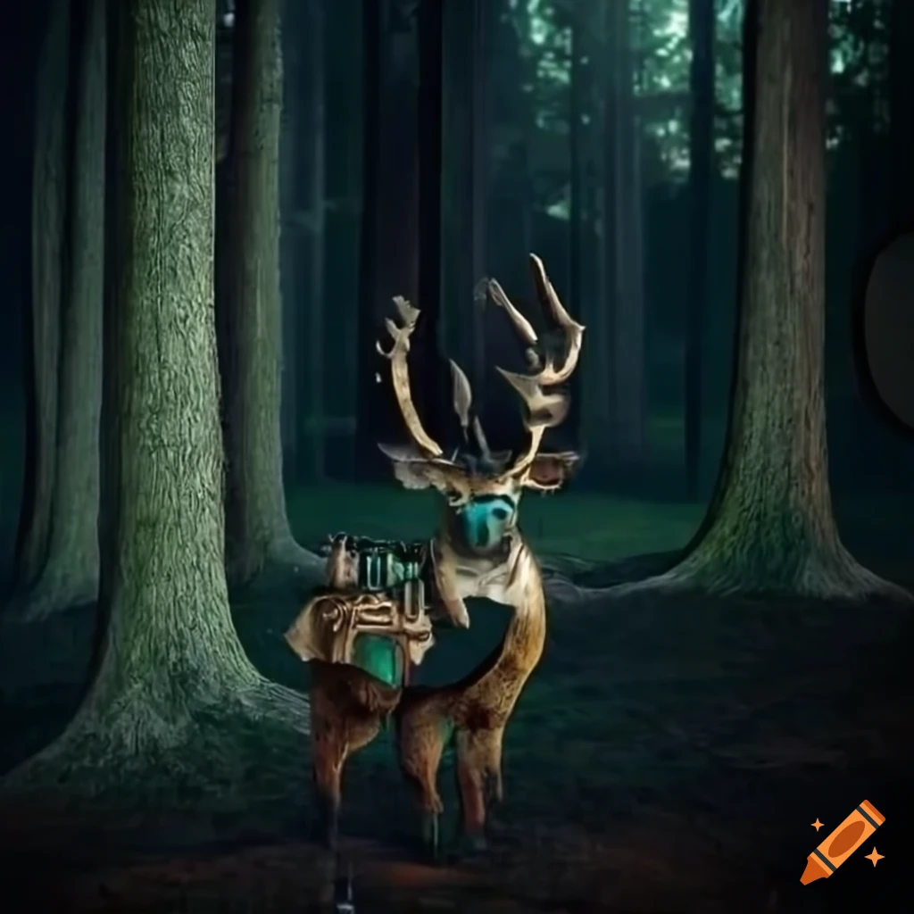 Steampunk Deer in an opulent forest
