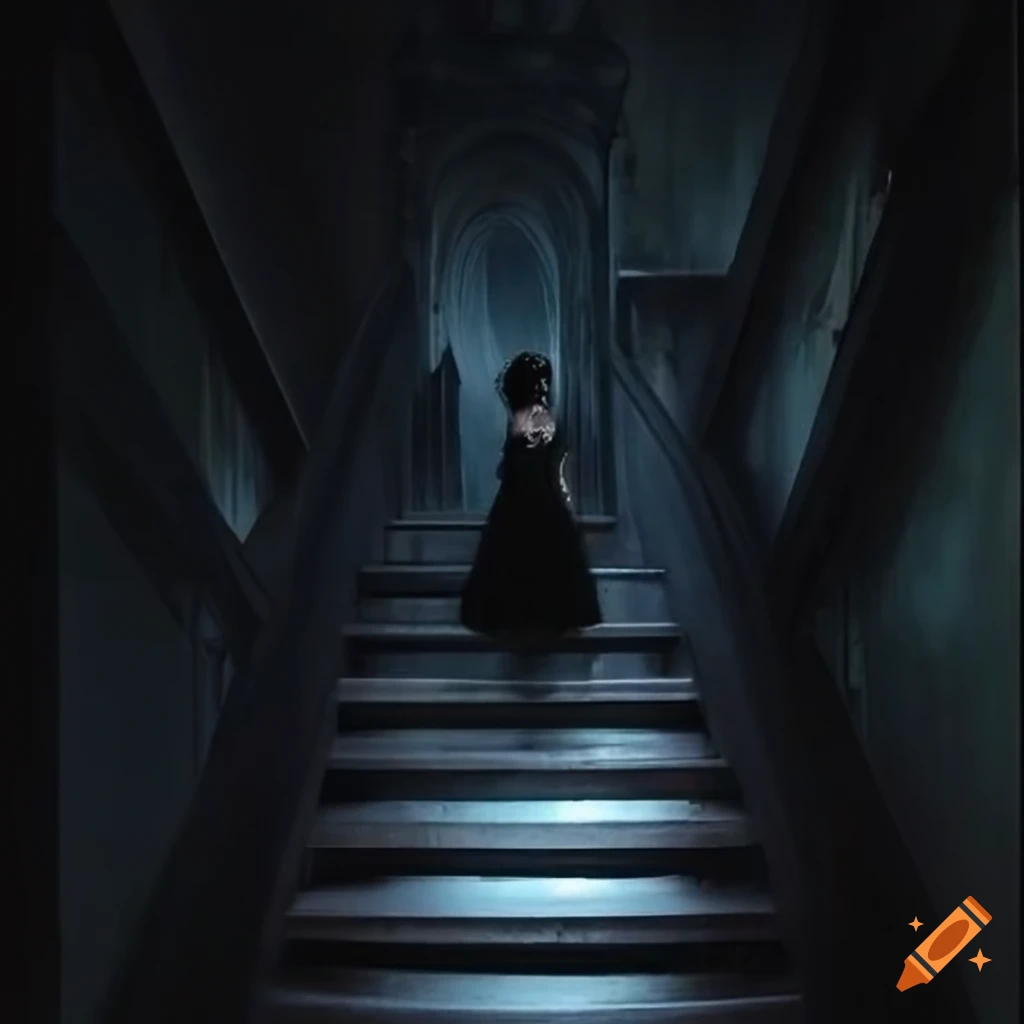 Girl climbing staircase to heaven on Craiyon