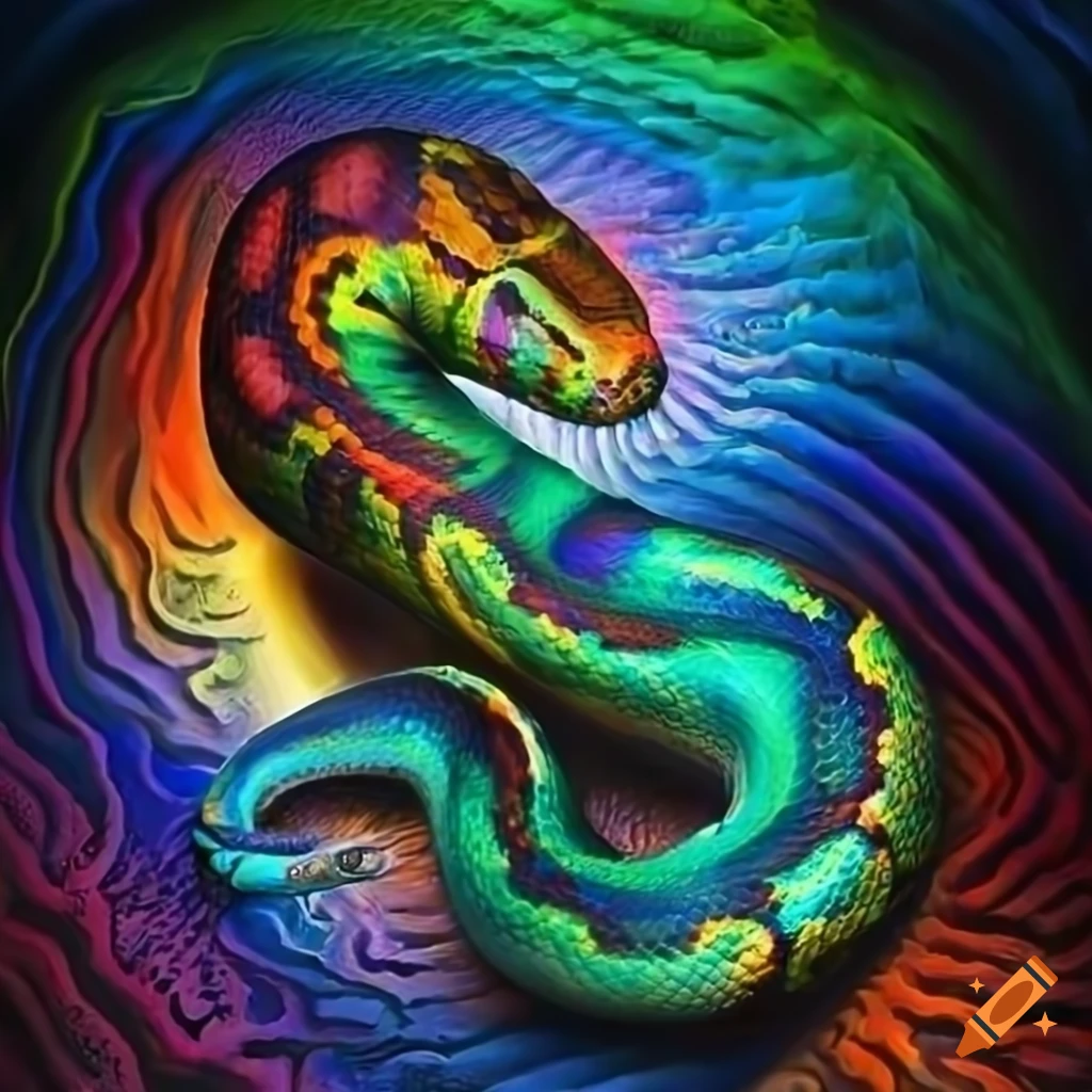 Colorful realistic python in a surreal cavern on Craiyon