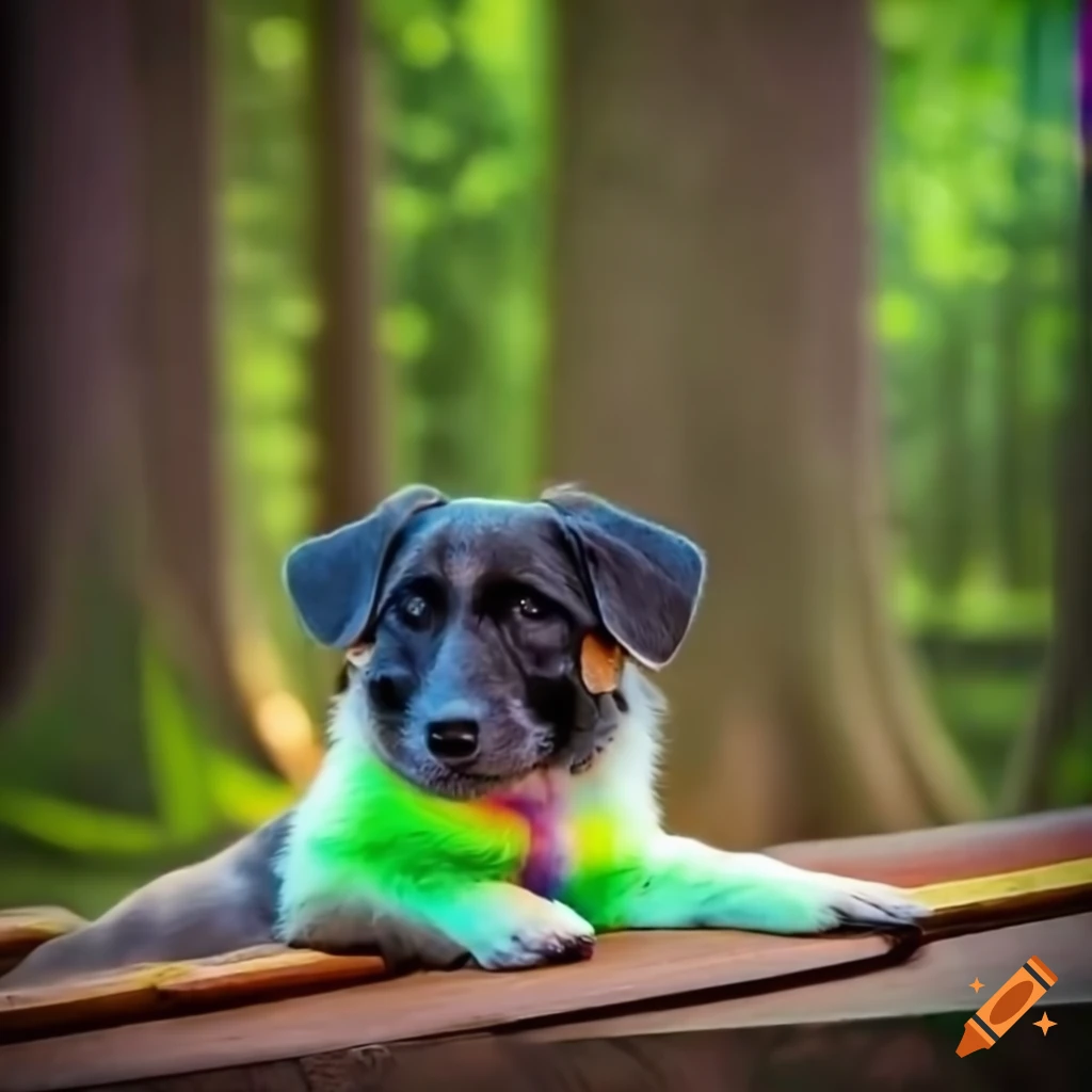 Adorable puppy in a mystical forest setting on Craiyon