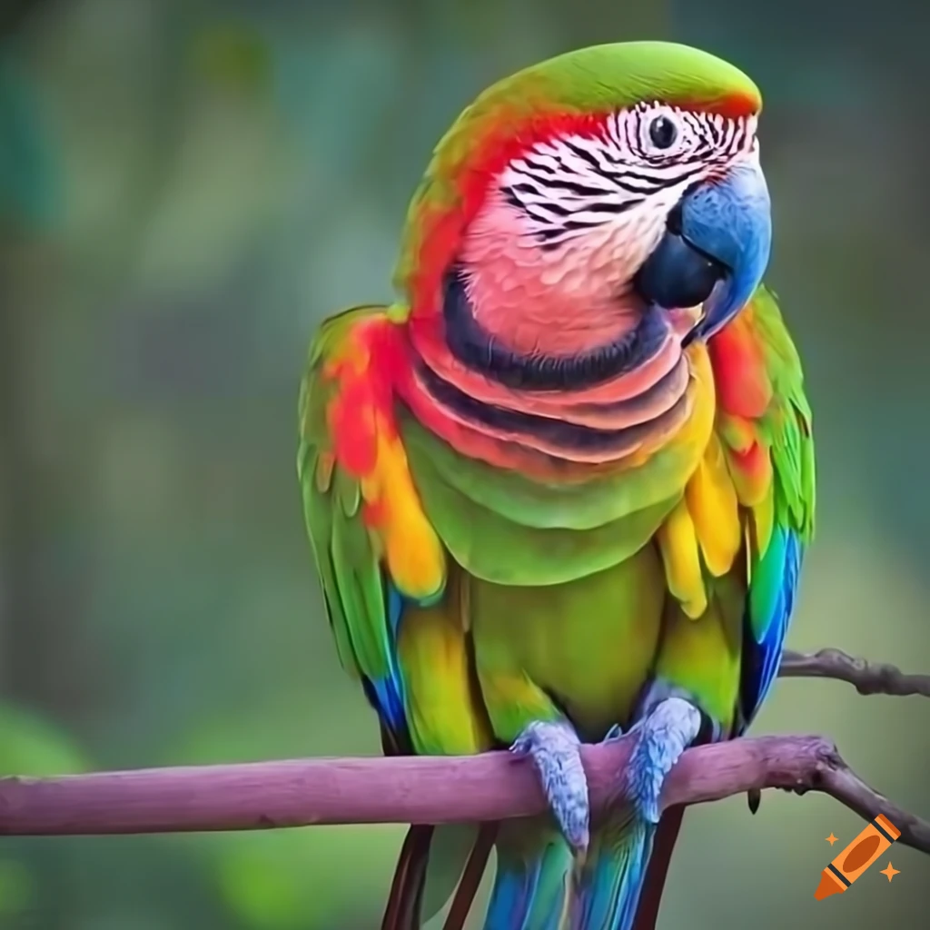 Colorful parrot eating mango on a tree on Craiyon