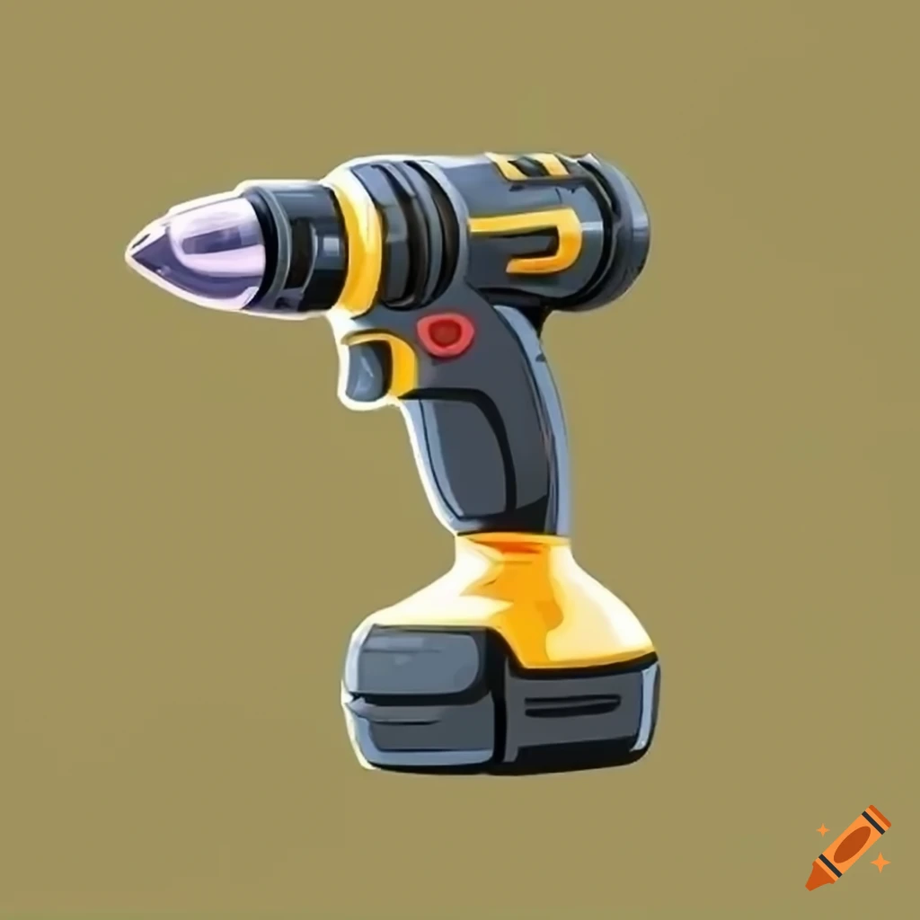Cartoon of a yellow and black cordless drill on Craiyon