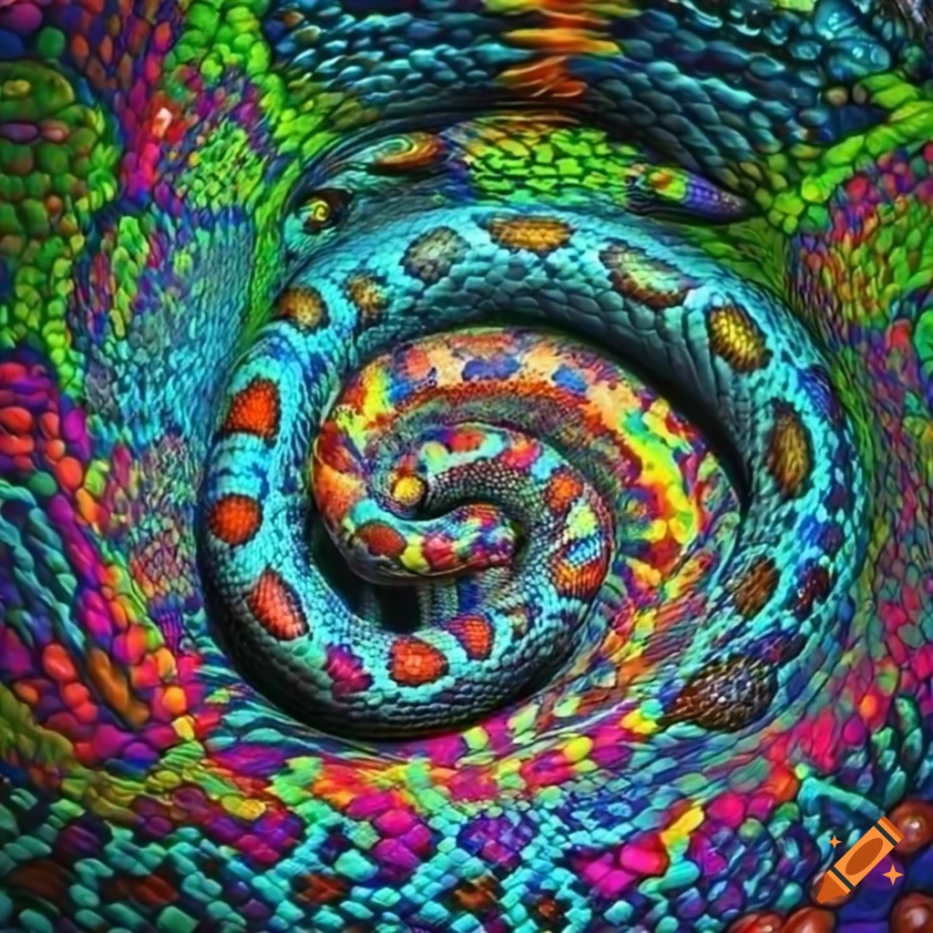 Multicolor serpent python in a psychedelic cavern on Craiyon