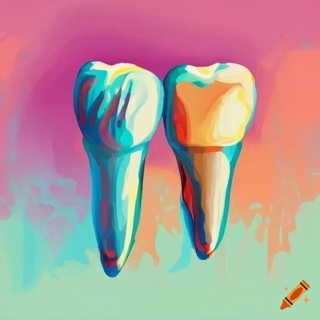 Colorful acrylic painting of tooth and dental implant on Craiyon