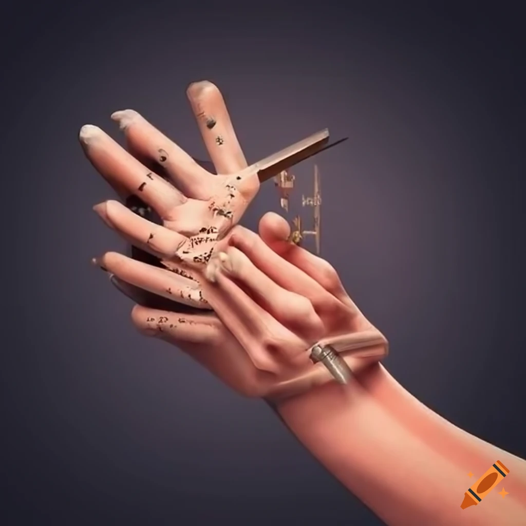 Interlocked hands holding various architectural tools on Craiyon