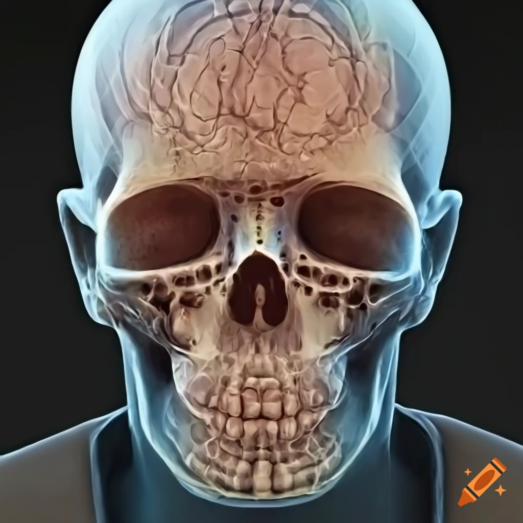 Wilhelm Conrad Rontgen with an x-rayed right side of his face