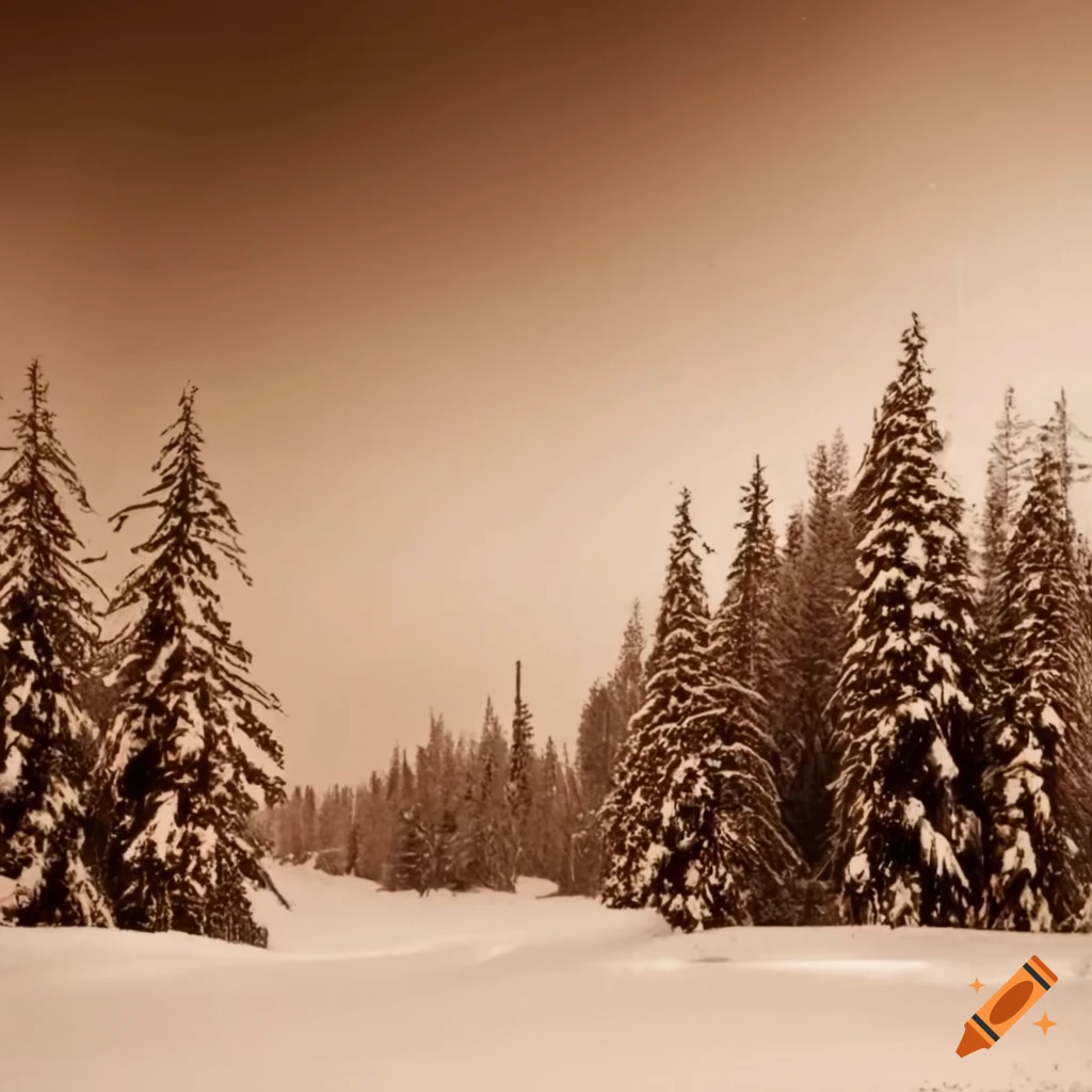 Snowy landscape in sepia tone depicting Siberia