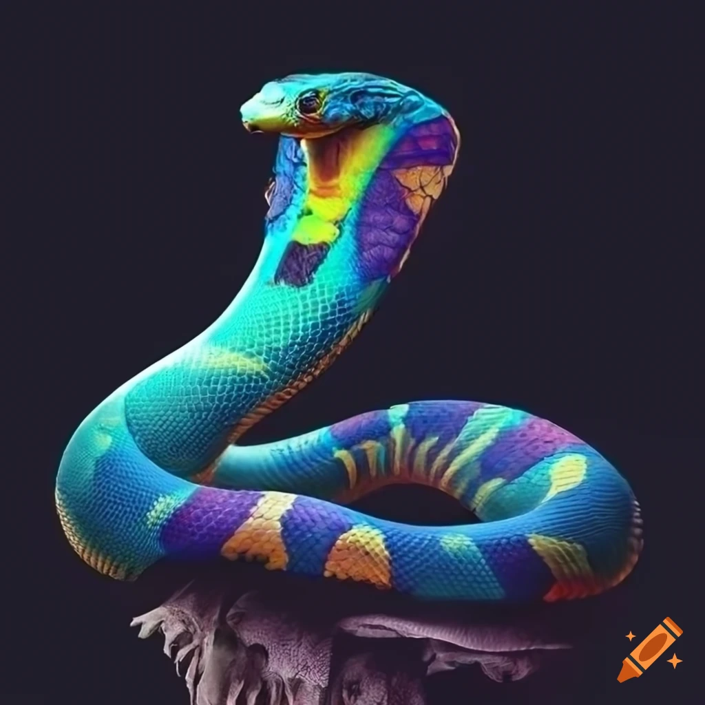 Colorful python cobra in a dark surrealistic cavern on Craiyon