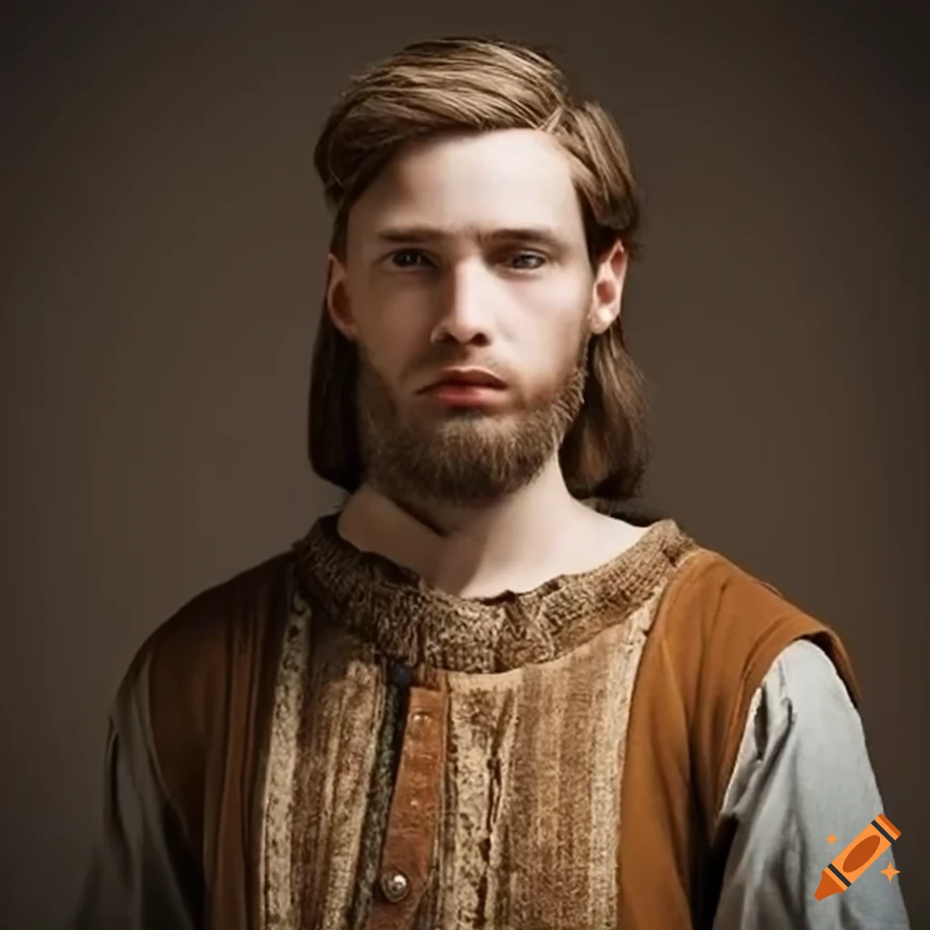 Medieval 20 year old male explorer with coppery hair and earth-colored ...