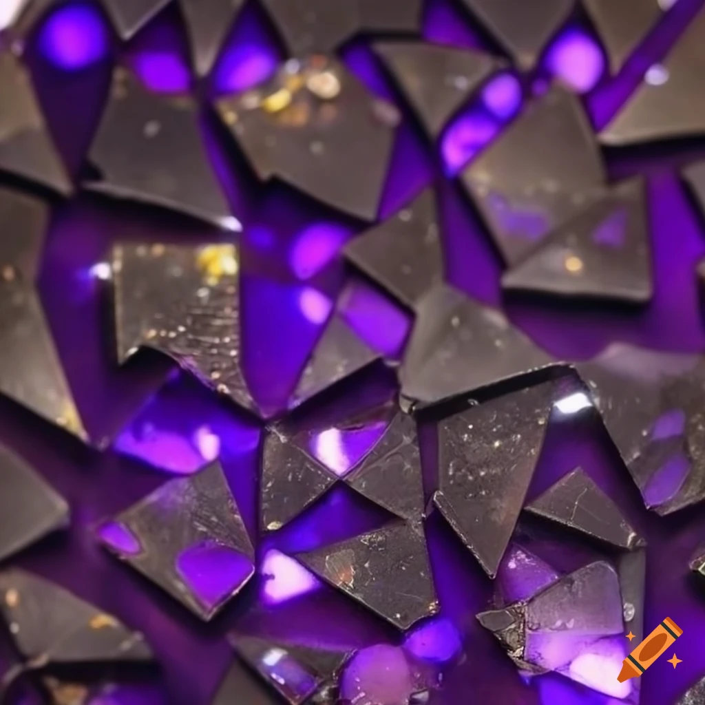 Pattern of exotic silver metal triangular armour plates with amethyst ...
