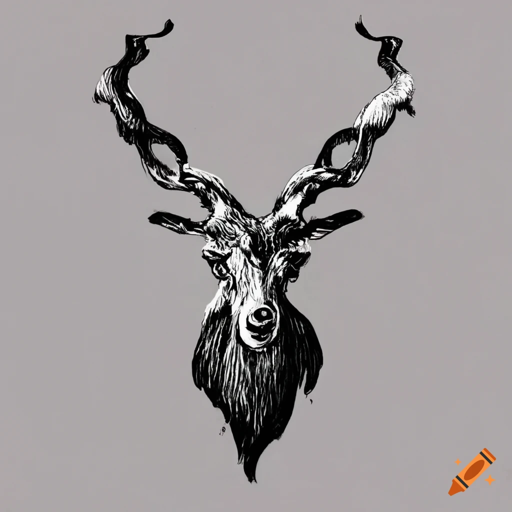 Ink drawing of a proud markhor with giant horns on Craiyon