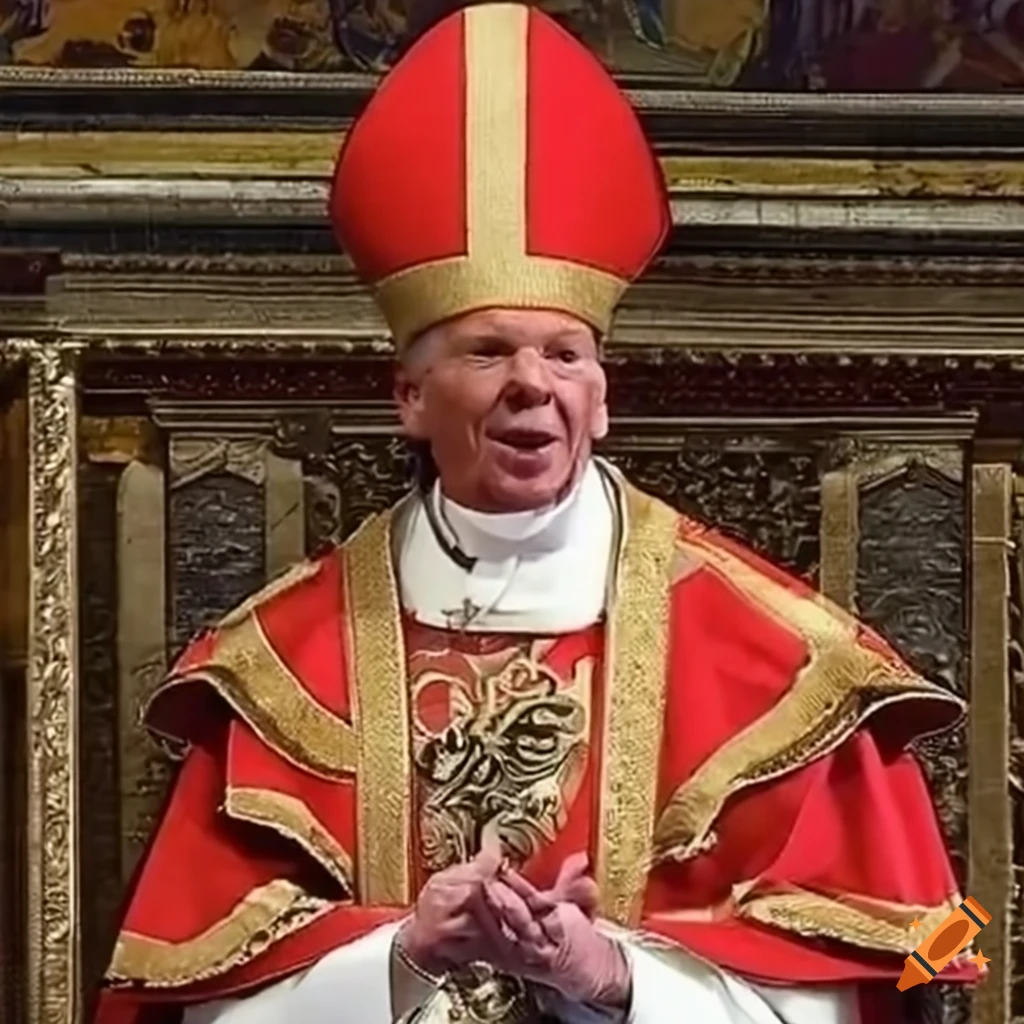 Vince mcmahon announced as the new pope in full papal regalia on Craiyon
