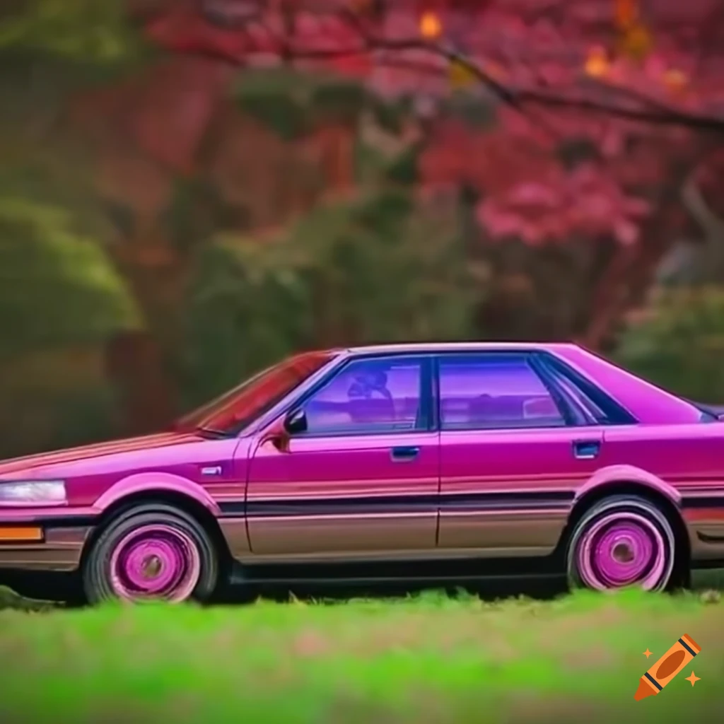 Vibrantly colored 1988 Toyota Camry in Japanese anime-style art