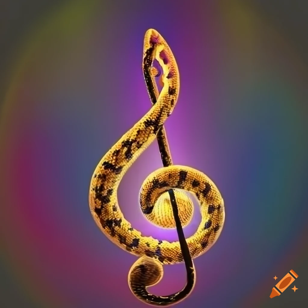 Python snake in the shape of a treble clef with vivid background on Craiyon