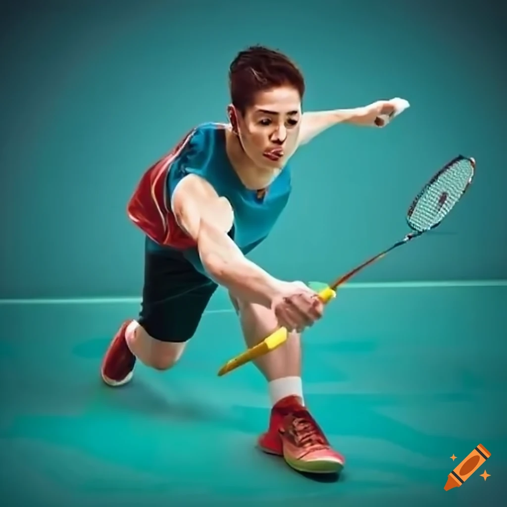 Badminton players in a match