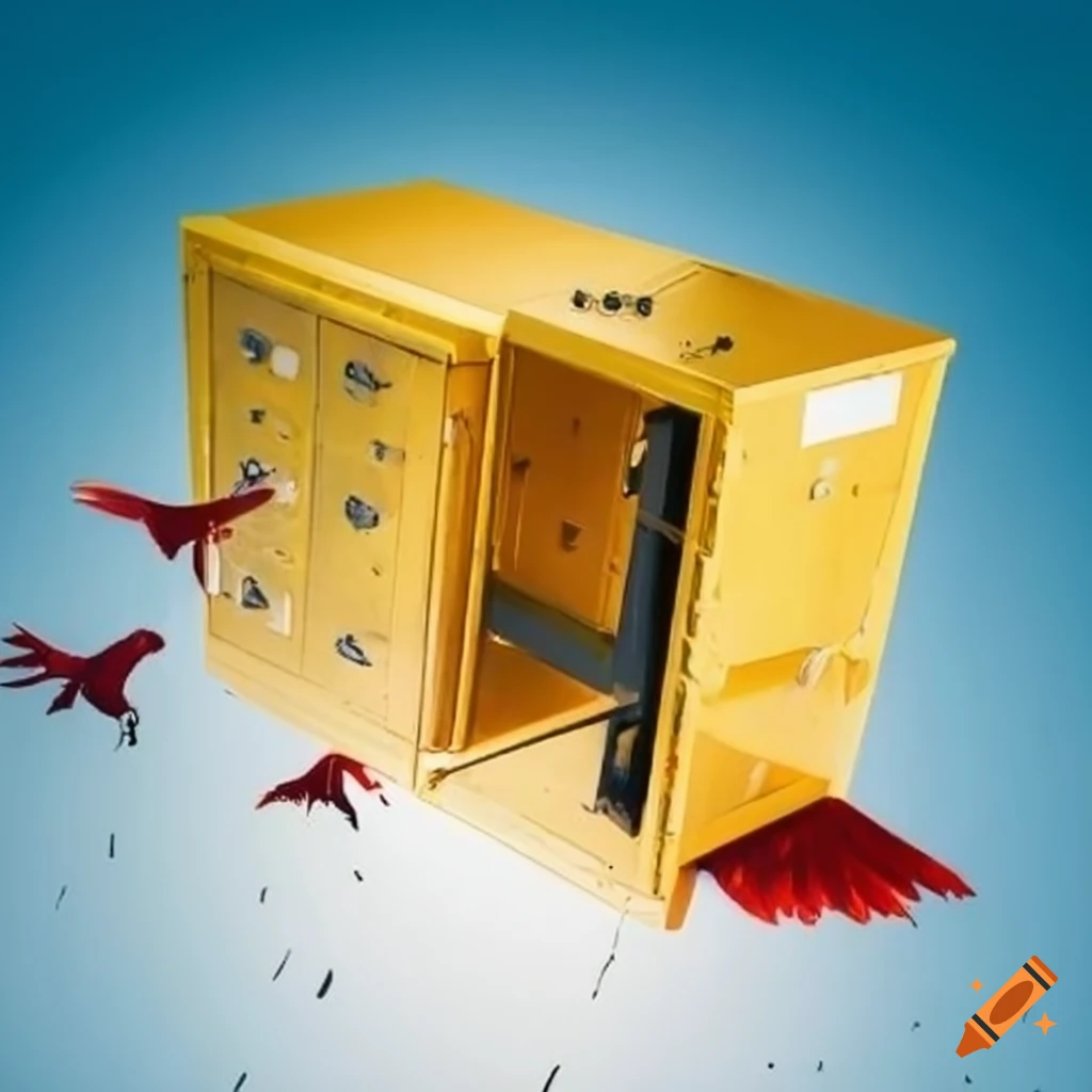 Flying safety deposit box with wings