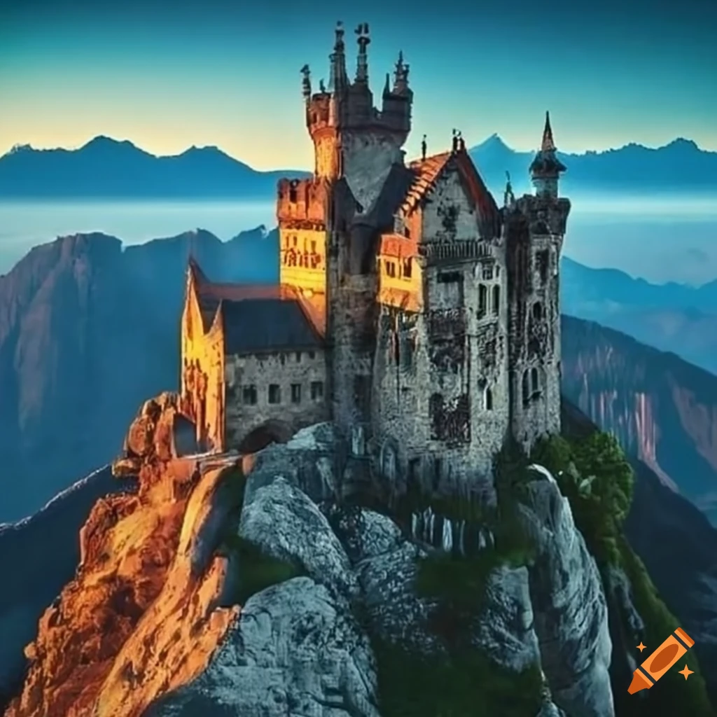 Castelo na montanha durante a noite