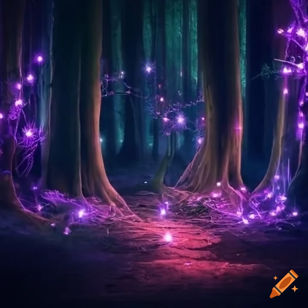 Magical forest with dancing lights on Craiyon