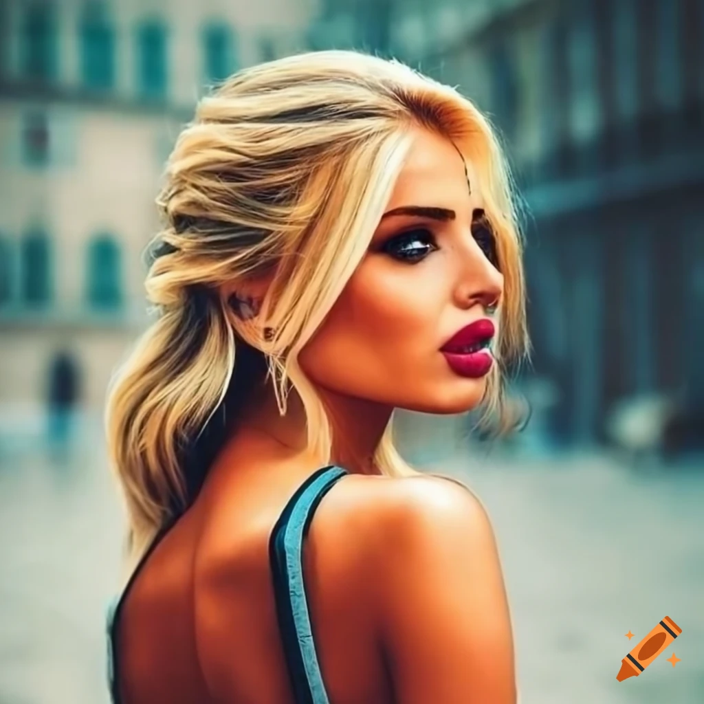 Italian girl with blonde hair enjoying travel and football on a luxury vacation