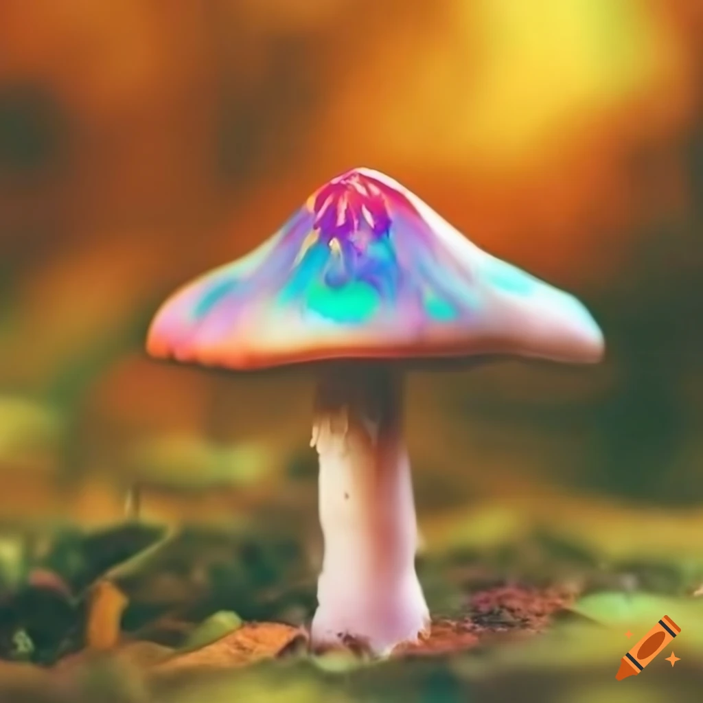 Ethereal iridescent toadstool mushroom with flame-like print