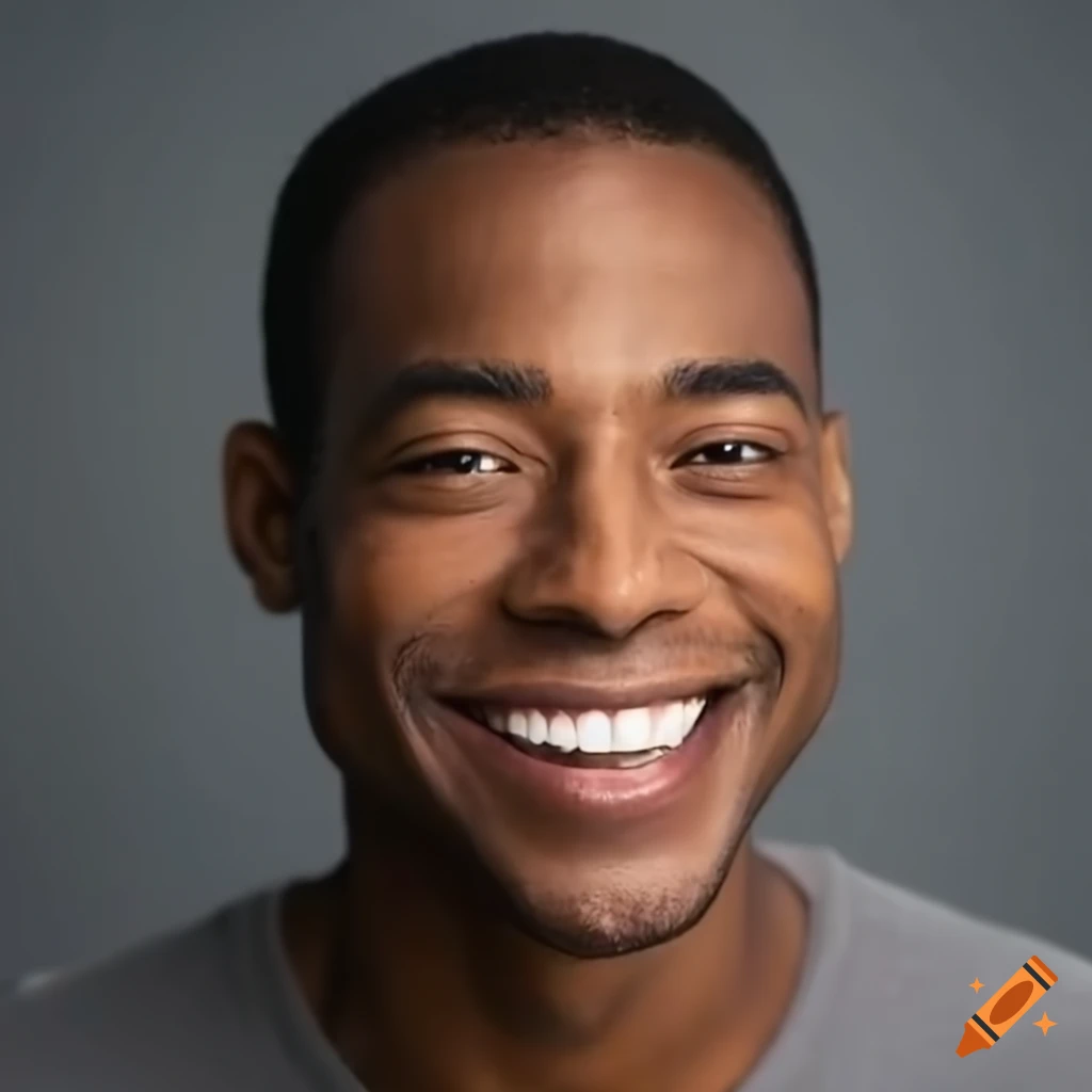 Smiling black biracial man with a strong physique looking at the camera