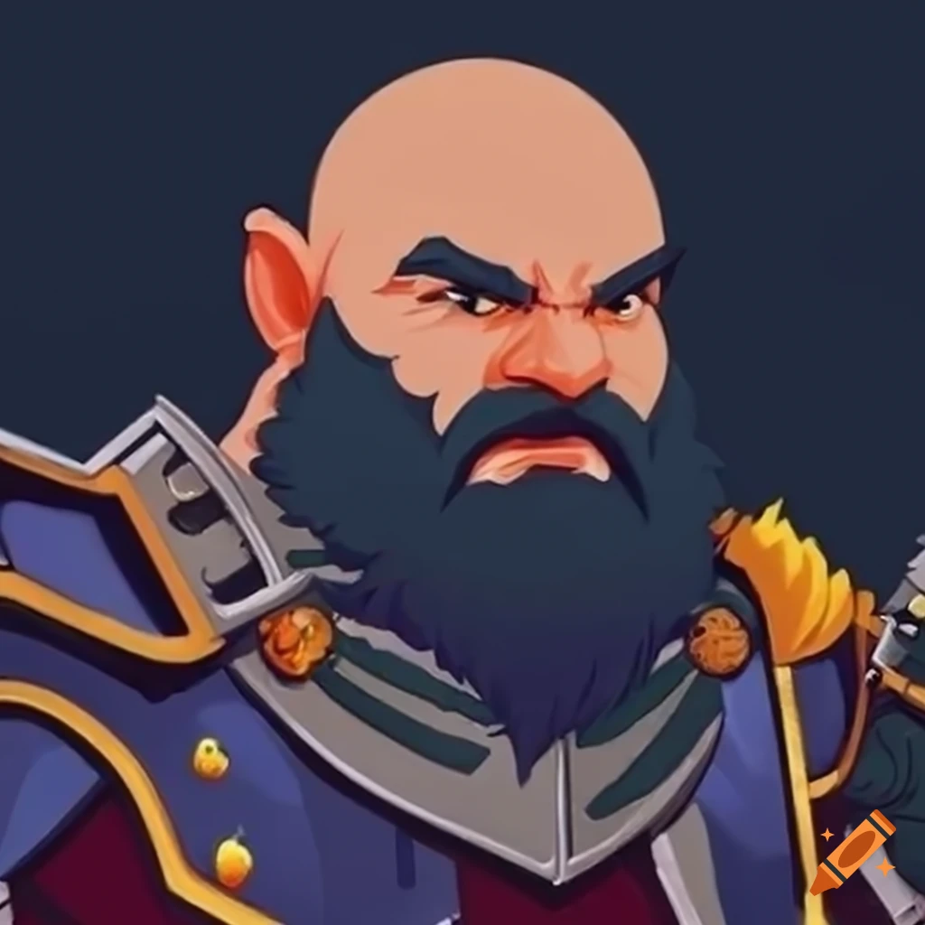 Warcraft dwarf in medieval armor with black beard, dark fantasy concept art
