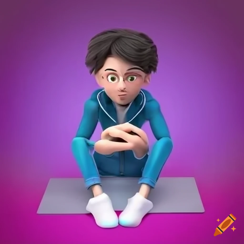 3D illustration of an animated character sitting on top of a social media logo