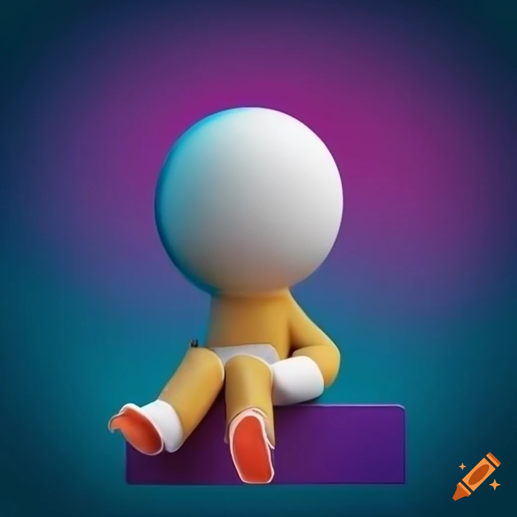 Animated character sitting on top of an Instagram logo in casual modern clothing