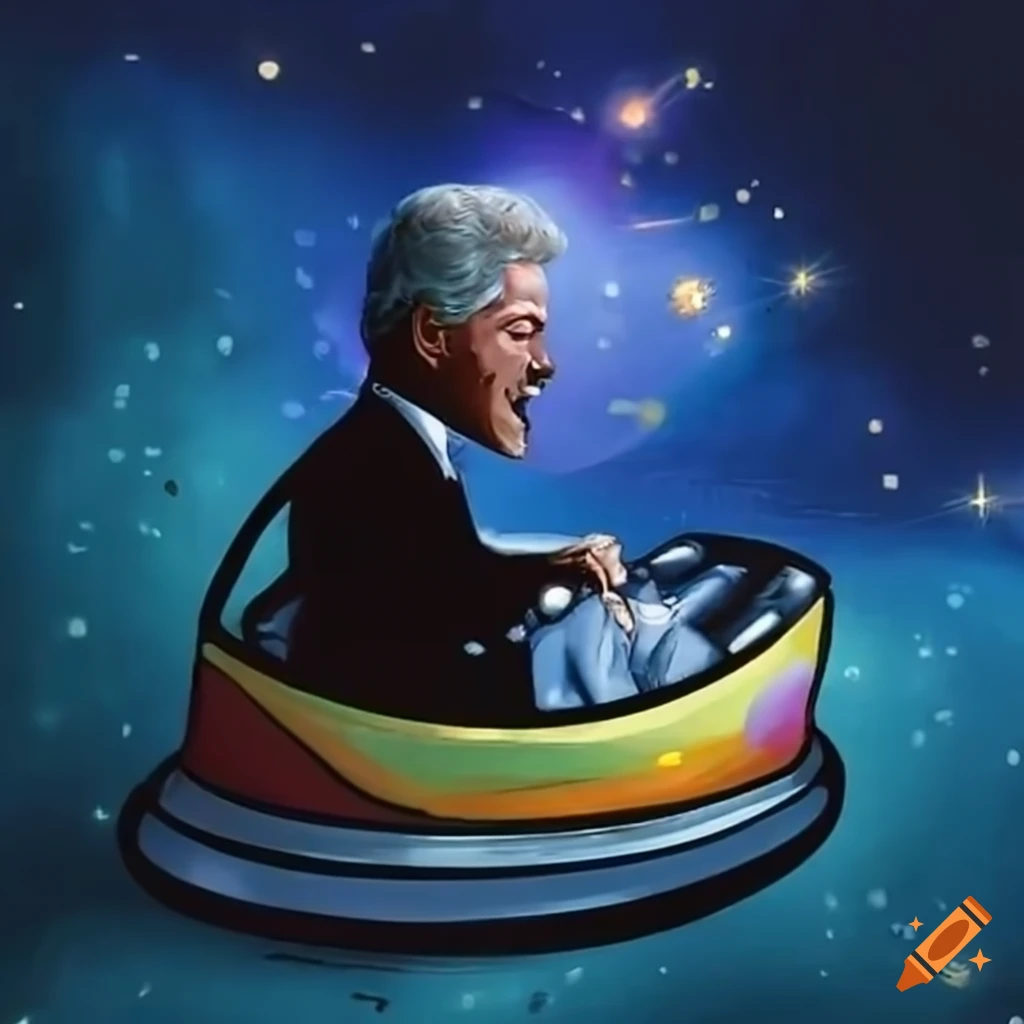 Bill clinton driving a bumper car through the cosmos on Craiyon