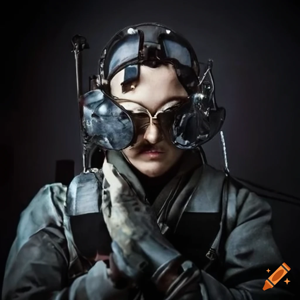 Futuristic World War Two fighter pilot with space aviator sunglasses