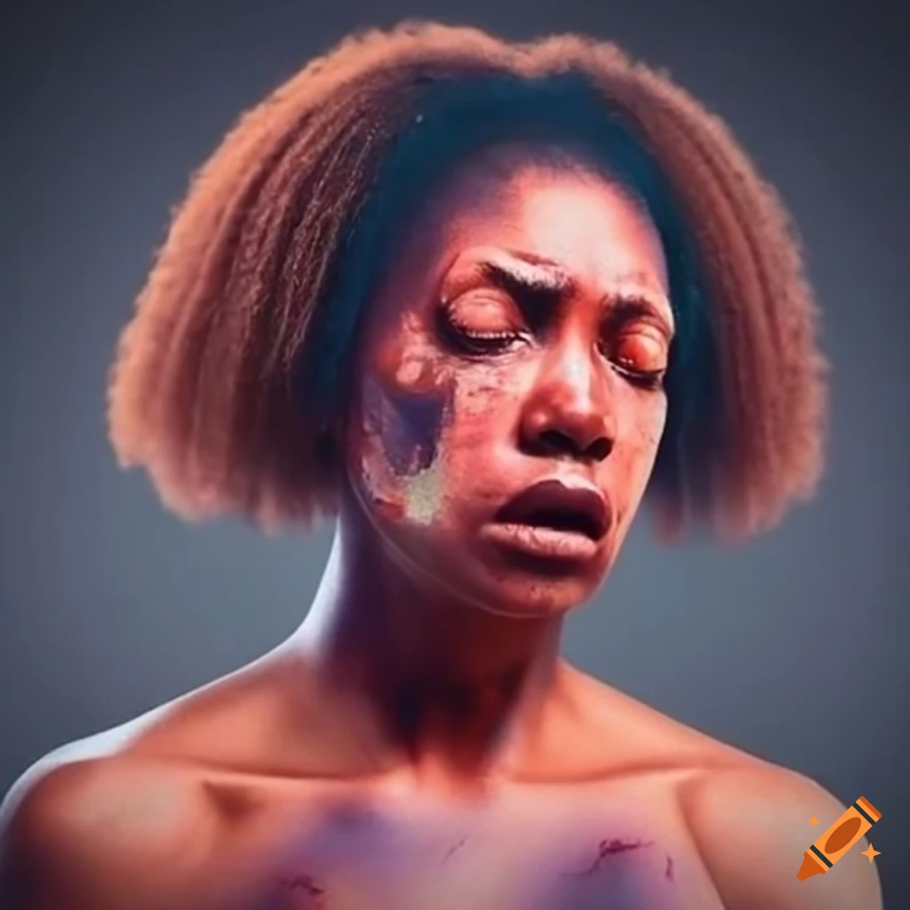 Injured female fighter wobbling with a dizzy expression