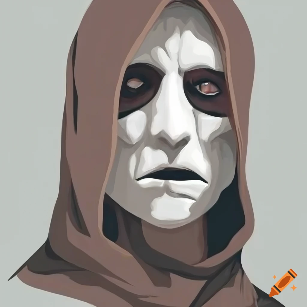 Medieval man in black robe with white mask on Craiyon