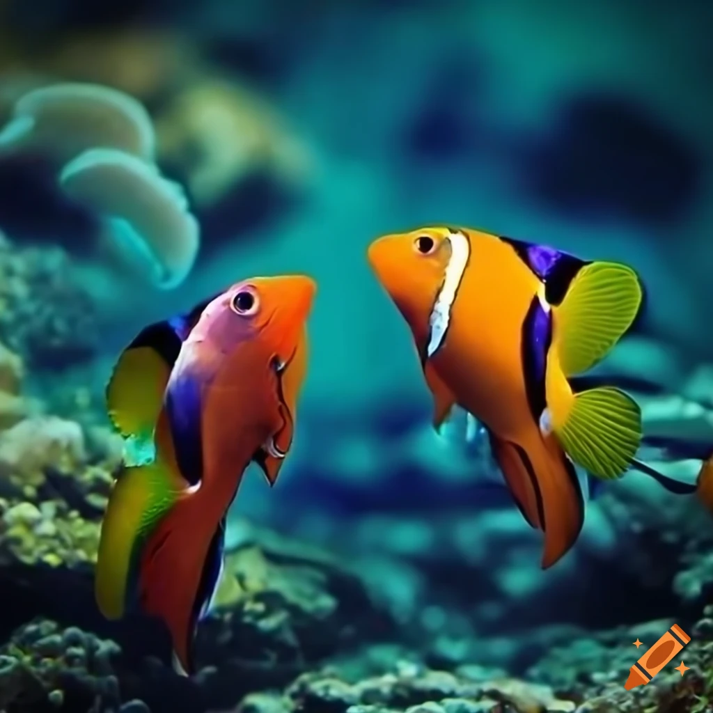 Group of vibrant exotic fish in hyper-sharp microphotorealistic ...