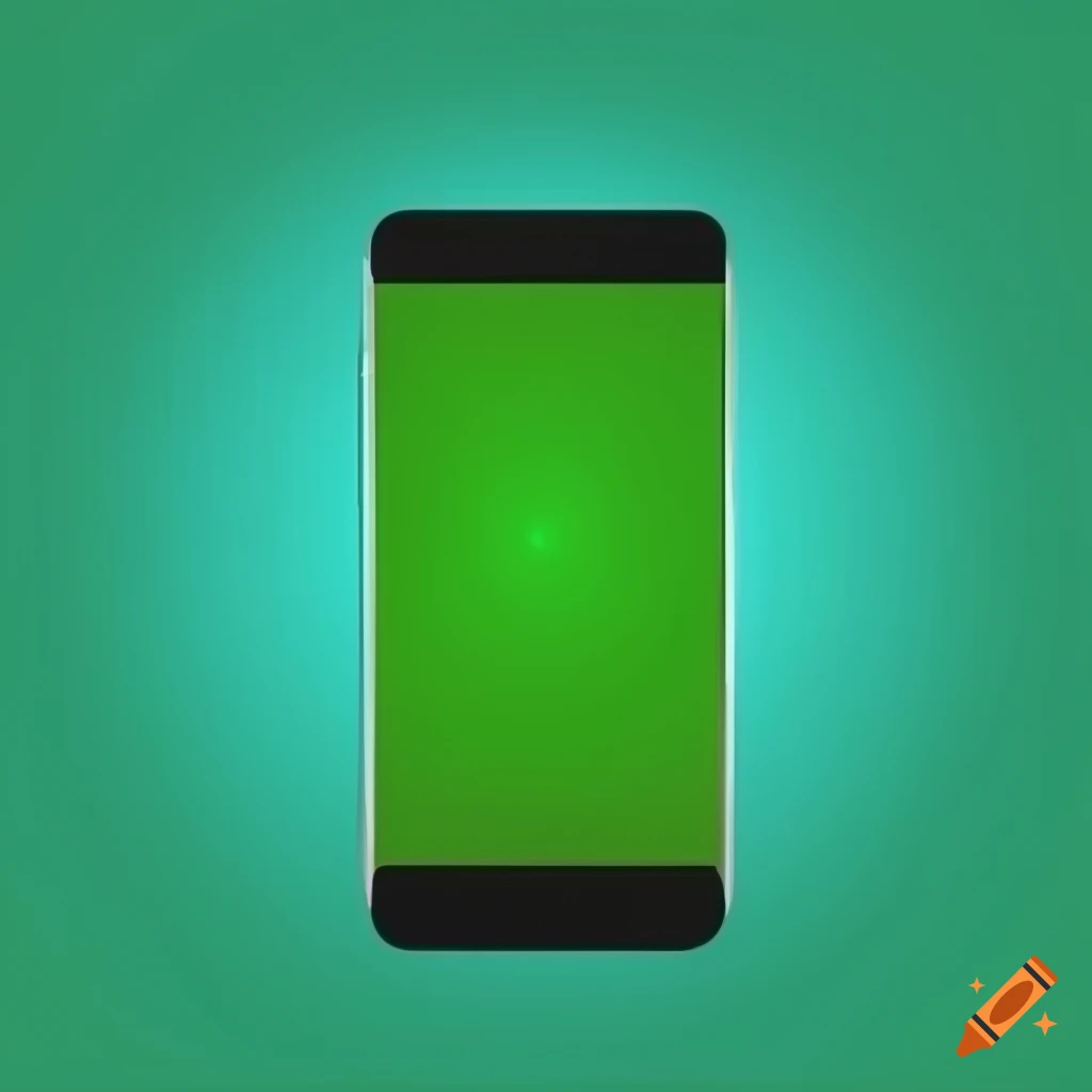 Cartoonish front view smartphone, green screen on white background