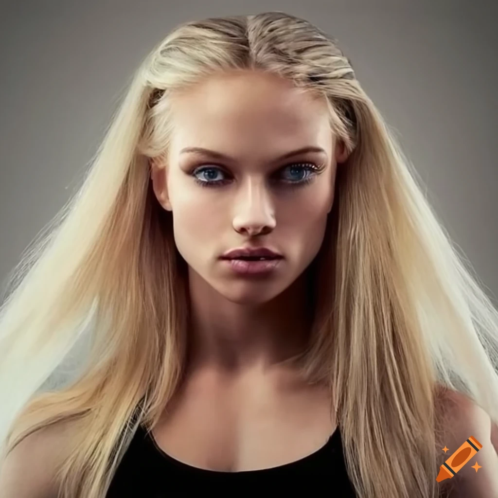 Strong and beautiful blonde bodybuilder with a braid on Craiyon