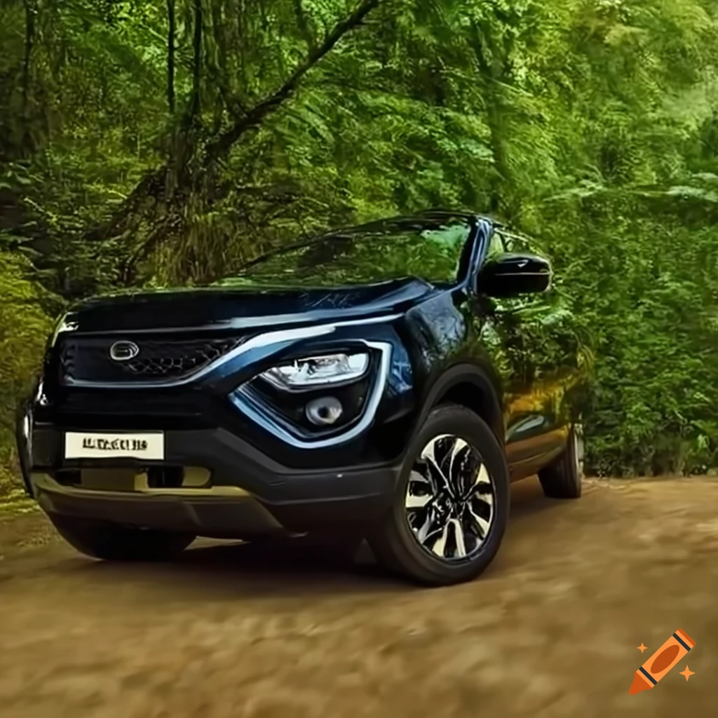 Black Tata Harrier car in the forest