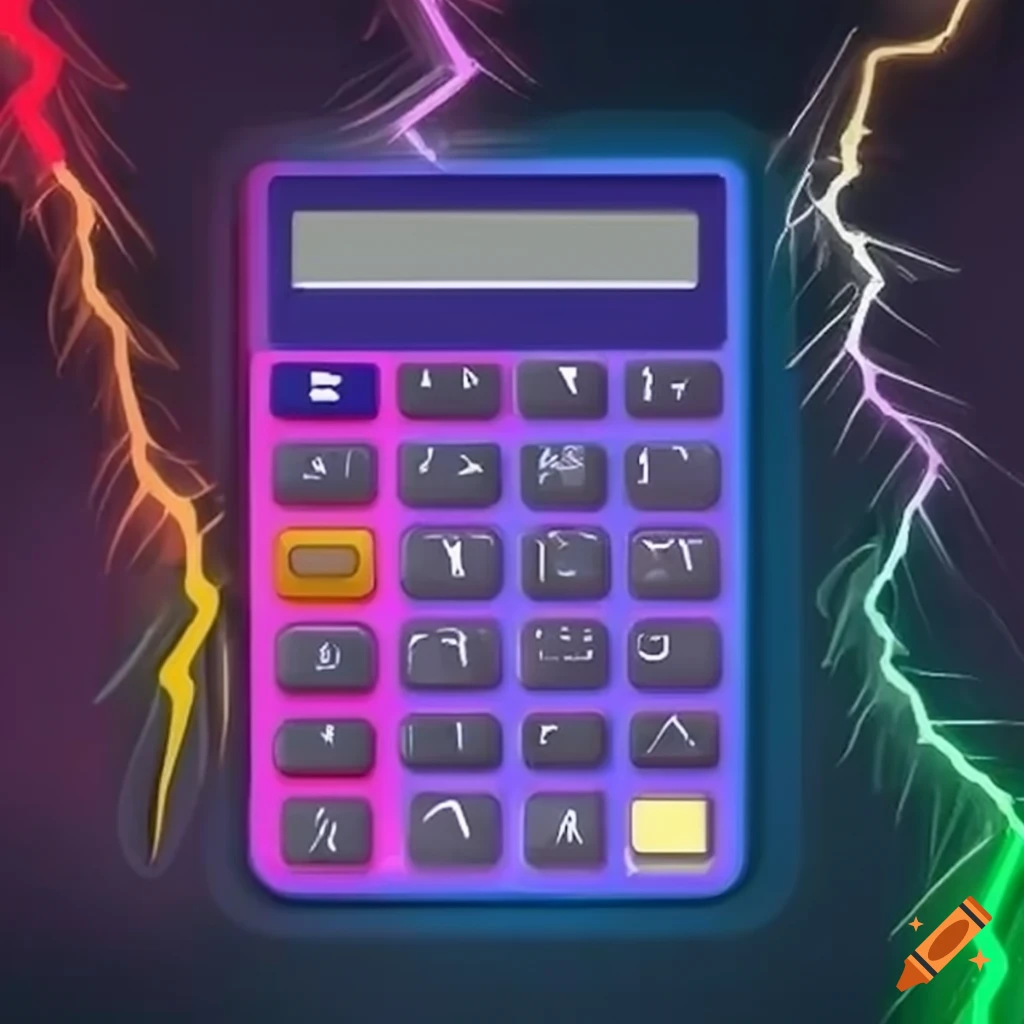 Colorful virtual calculator with lightning bolt emojis on Craiyon