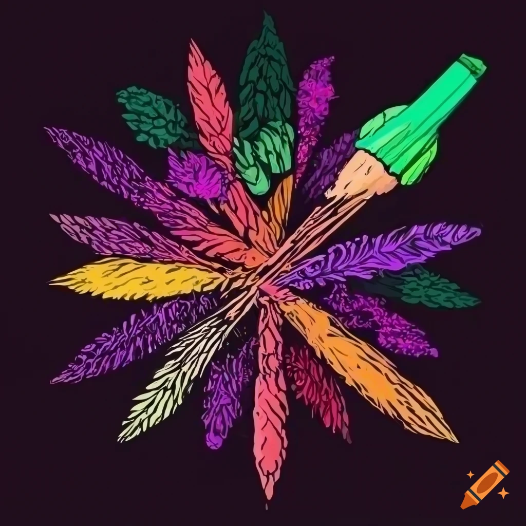 Colorful silhouette of aromatic herbs with vibrant tech-inspired design on black background