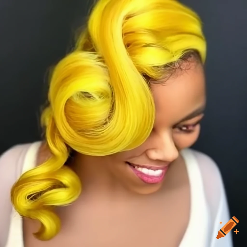 Curly yellow bun hairstyle