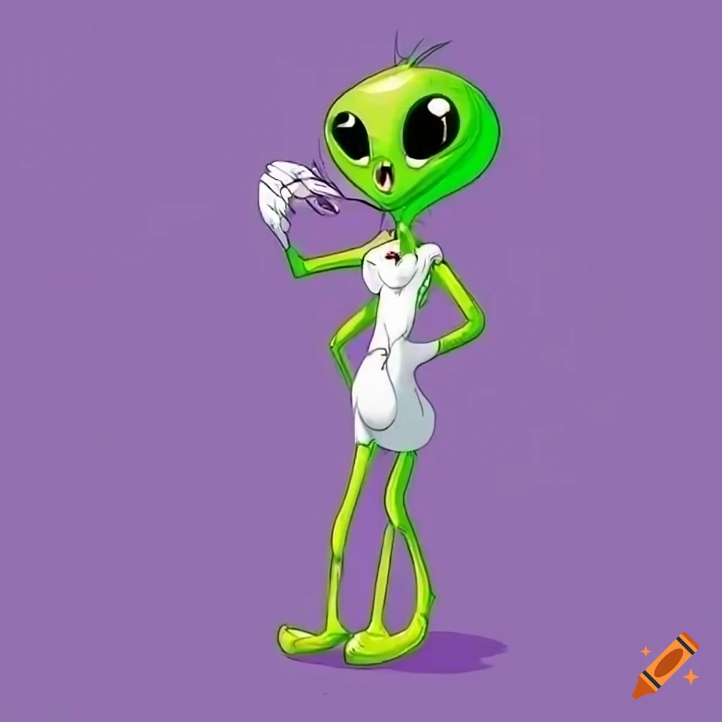 Cartoon of alien eating bugs bunny