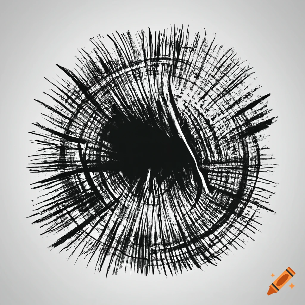 Black vignette composed of scratchy ink lines on white background