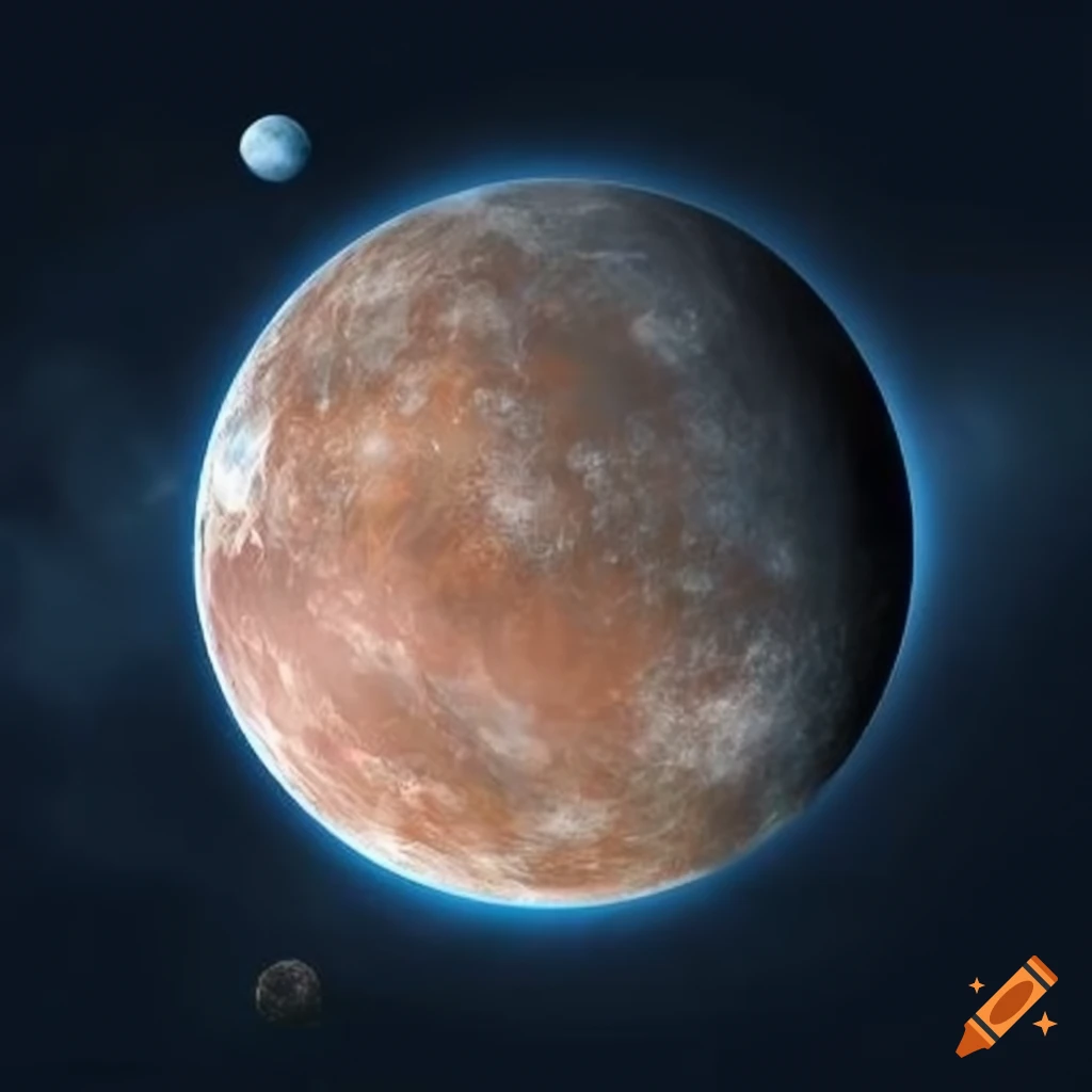 Rock planet surrounded by six moons