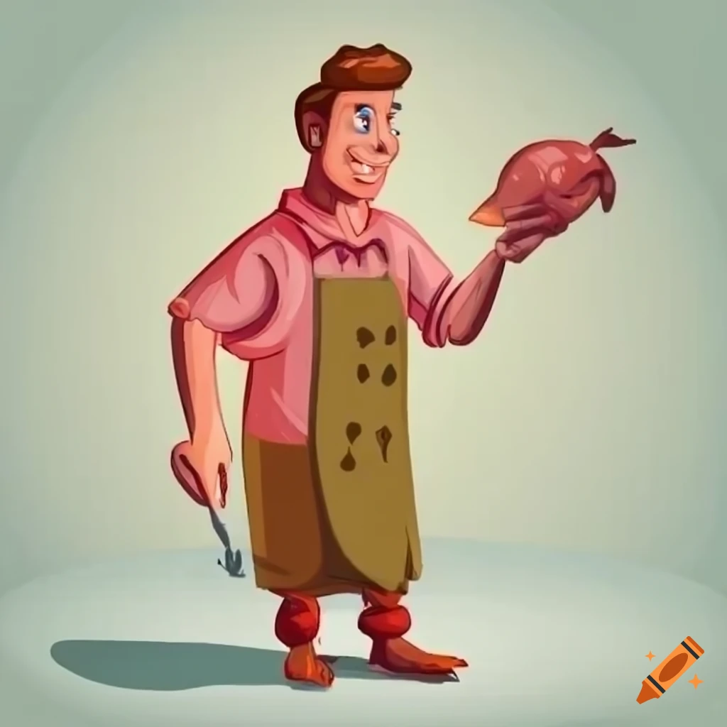 Man butchering quail for meat in a cartoon style on Craiyon