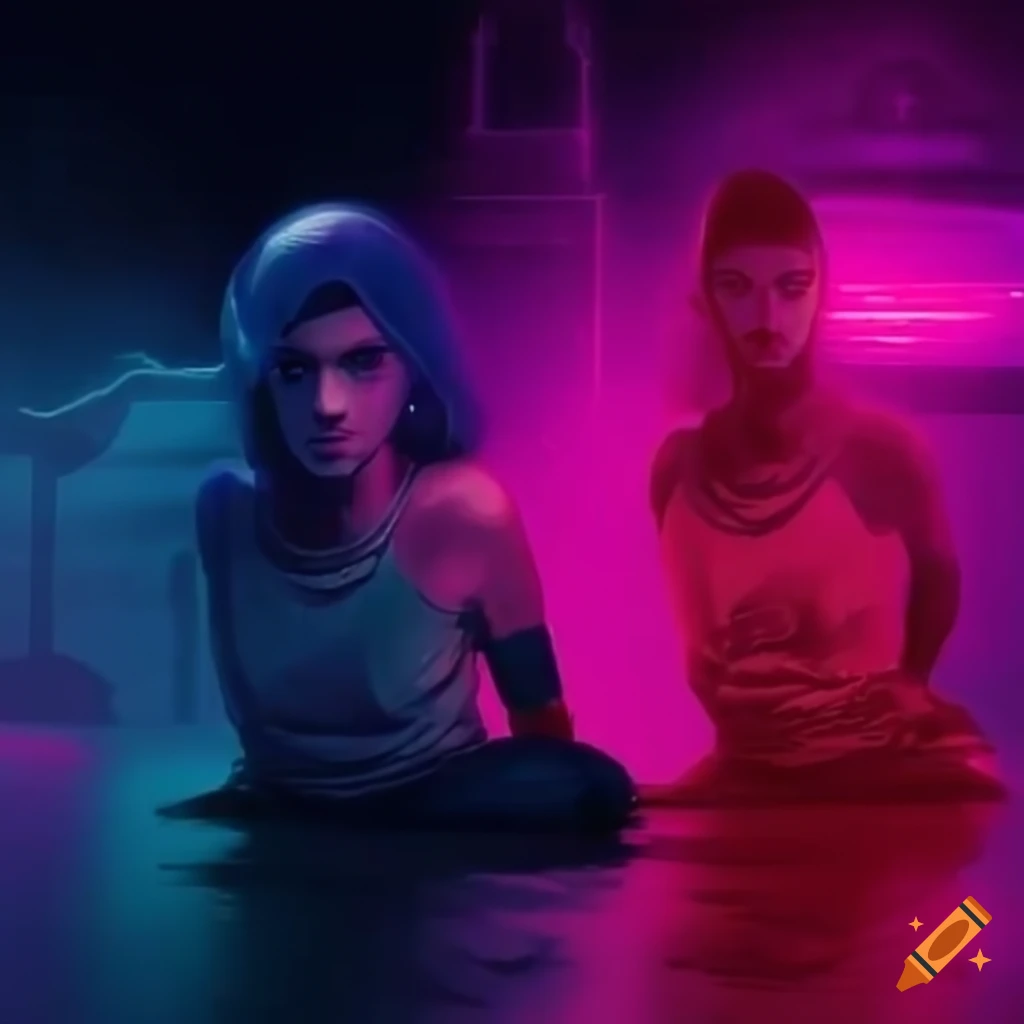 Retrowave colored atoms representation