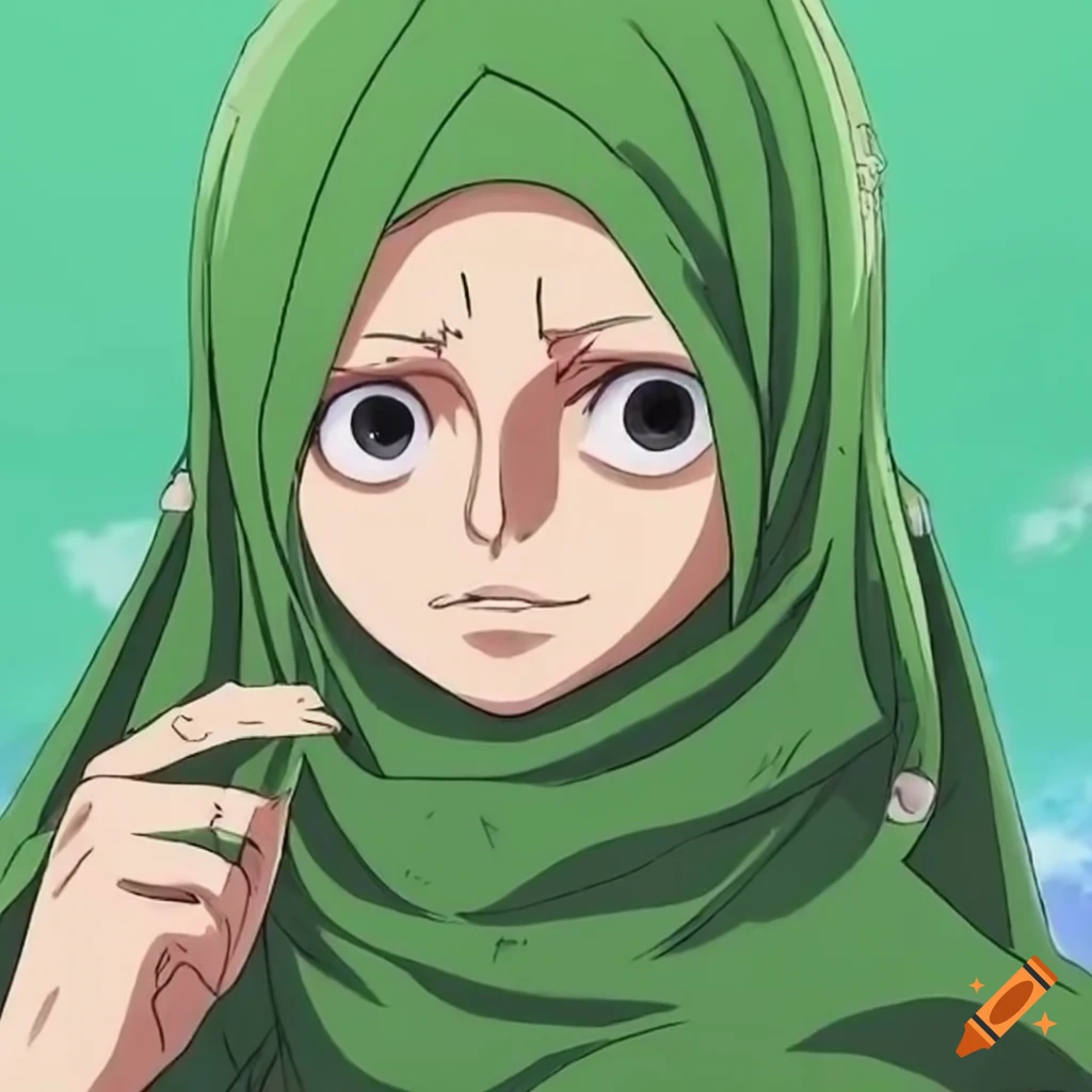 Girl in green hijab from One Piece anime
