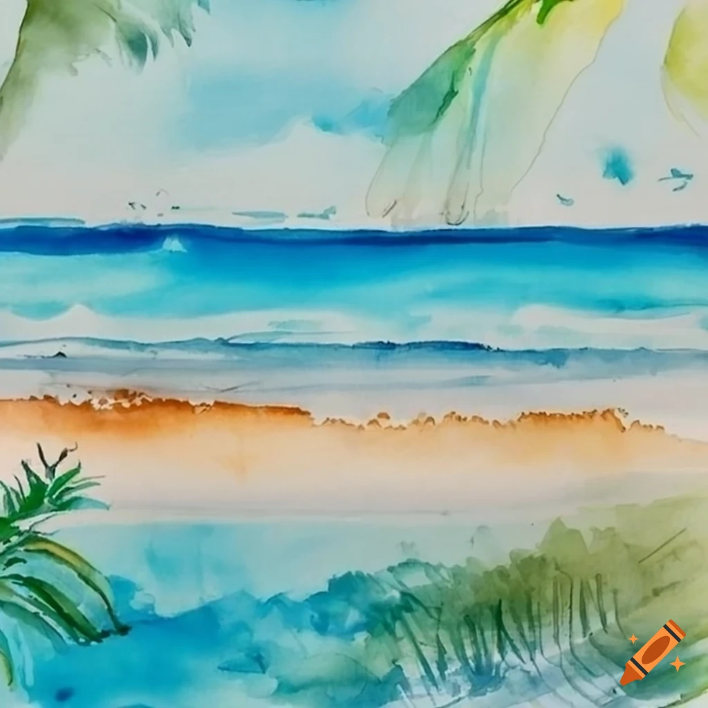 Watercolor beach scene on Craiyon