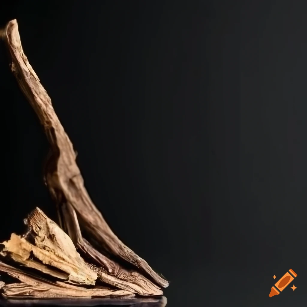 Agarwood piece with delicate sap drops on black background