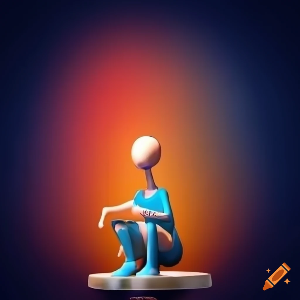 3D illustration of an animated character sitting on top of the Instagram logo