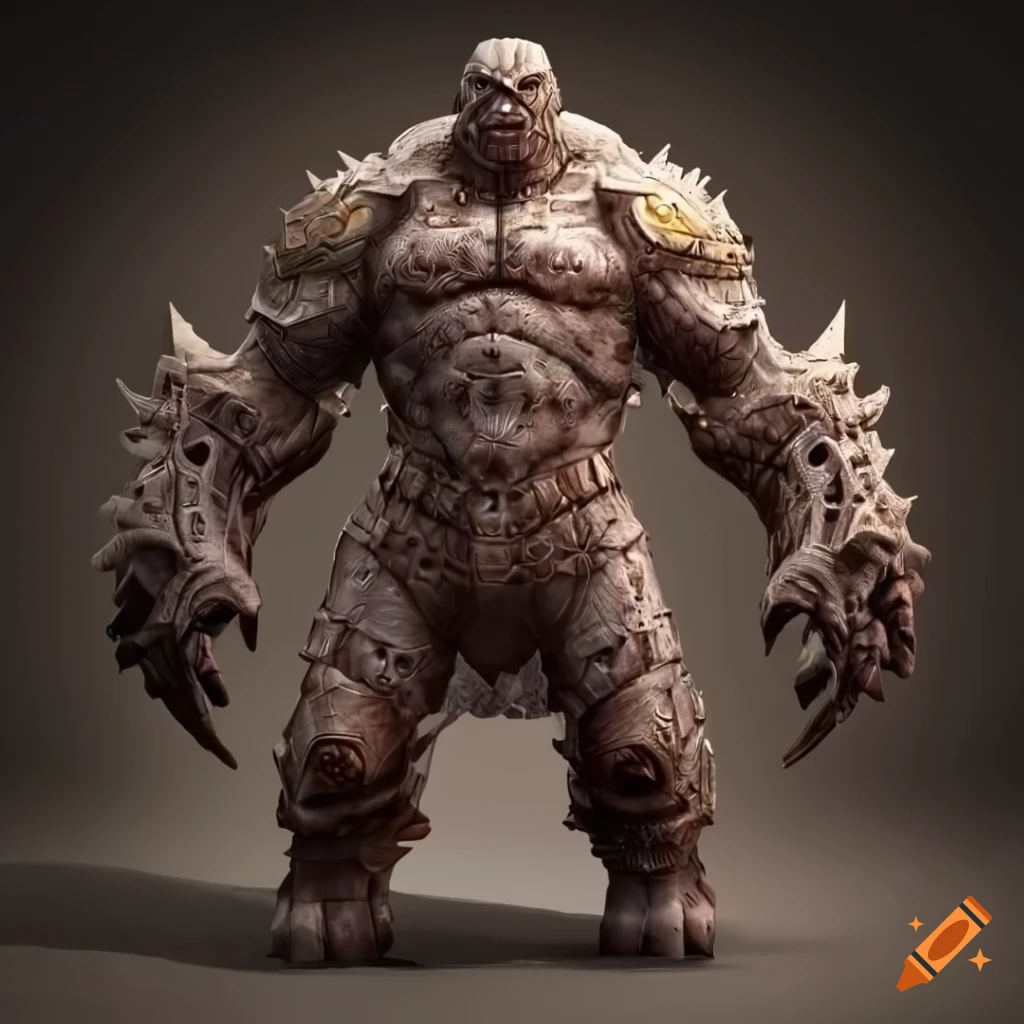 Powerful golem with intricate armor and lifelike textures on Craiyon