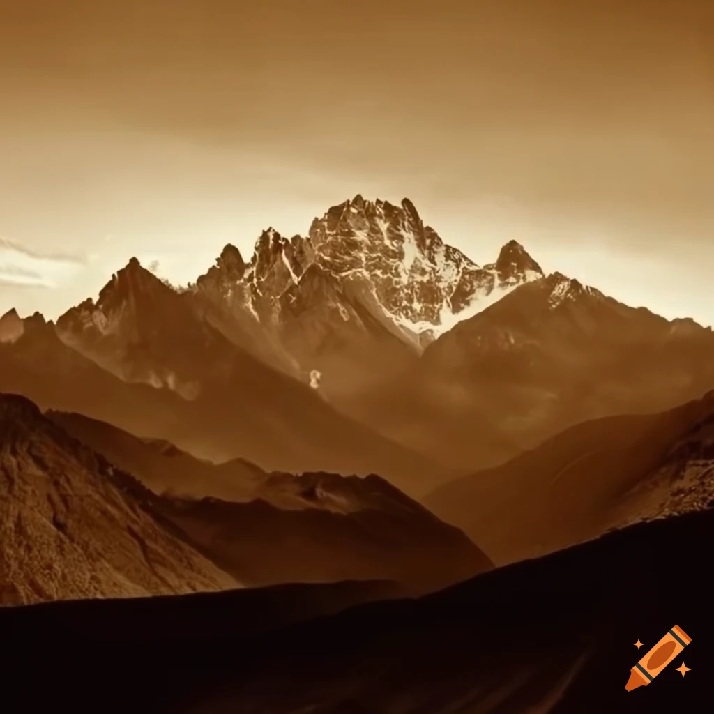 Old sepia photo of mountainous terrain